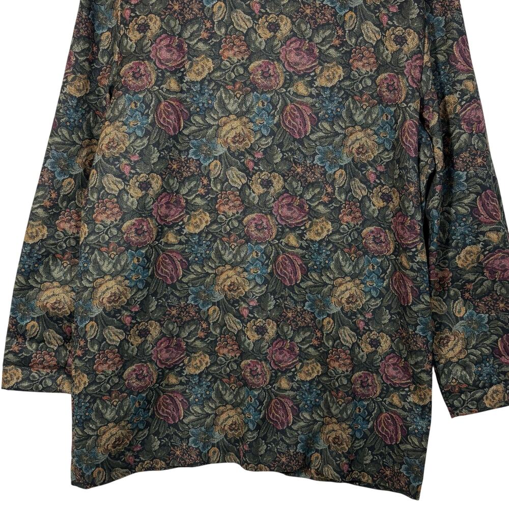 Vintage Floral Blazer, 1980s Jewel Tone Print Jacket Black Green Plum 12 USA - Picture 9 of 10